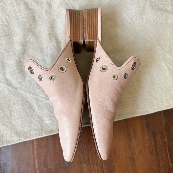RAG & BONE Luis Lambskin Leather Mules with Grommets in Nude Pink - Picture 8 of 13